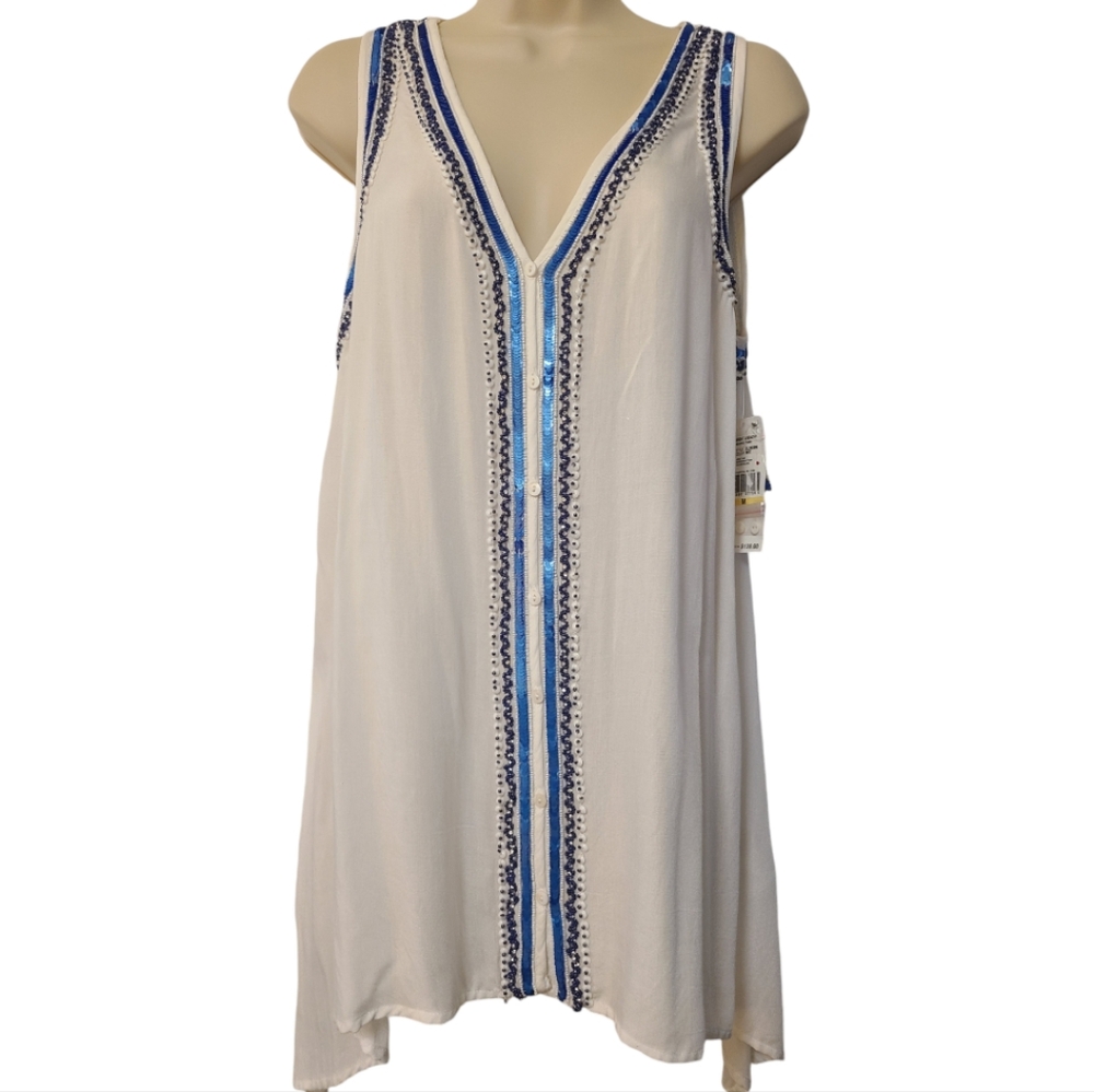 Karen Kane Bright and Beachy beaded tank. White Sz M NWT